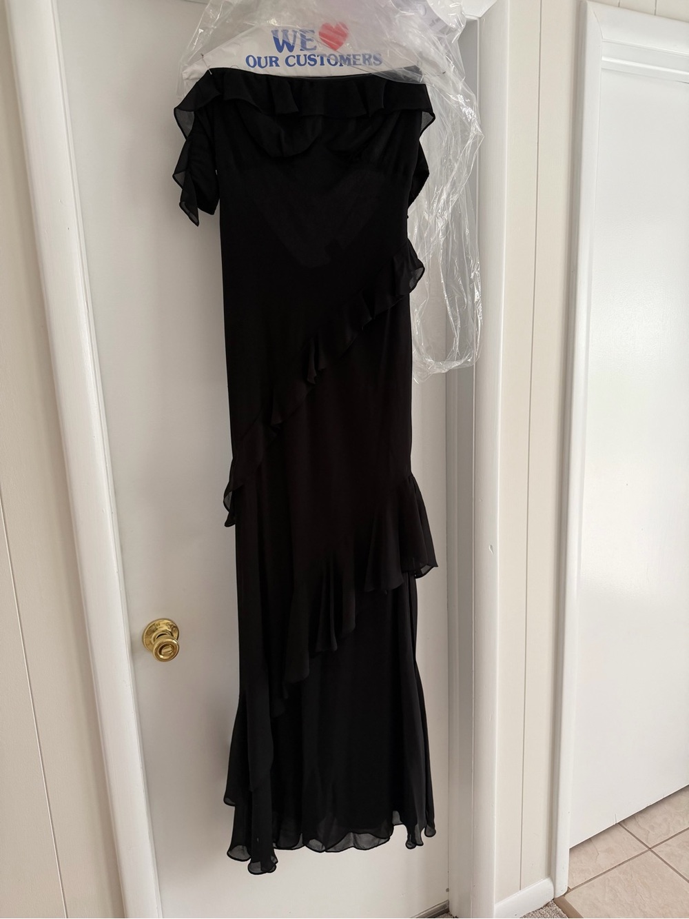 Black Ruffled Strapless Evening Dress